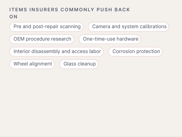 A list of repair items insurers commonly push back on